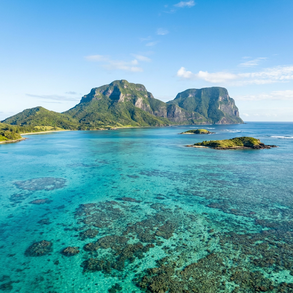 Lord Howe Island lagoon with Mount Gower and Mount Lidgbird