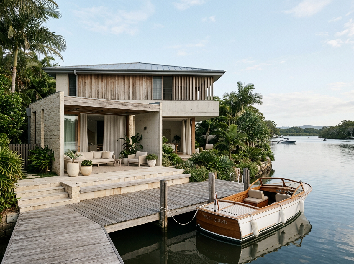 Waterfront residence with a private jetty on Noosa Sound