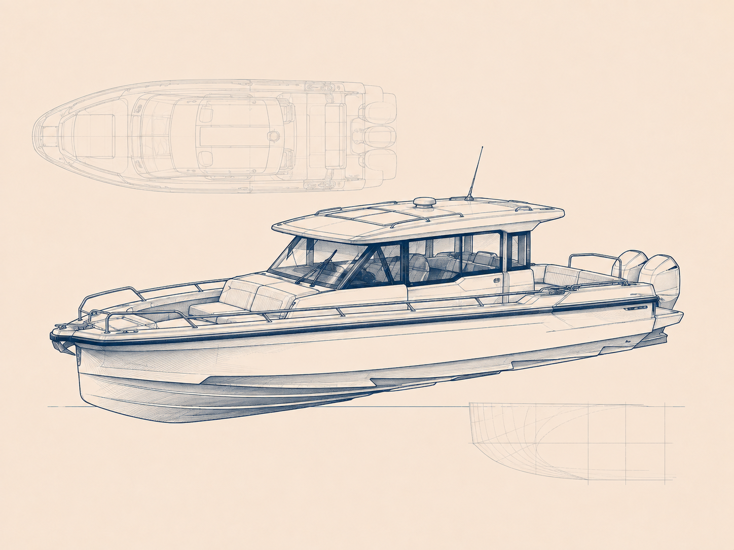 Technical sketch of a day boat