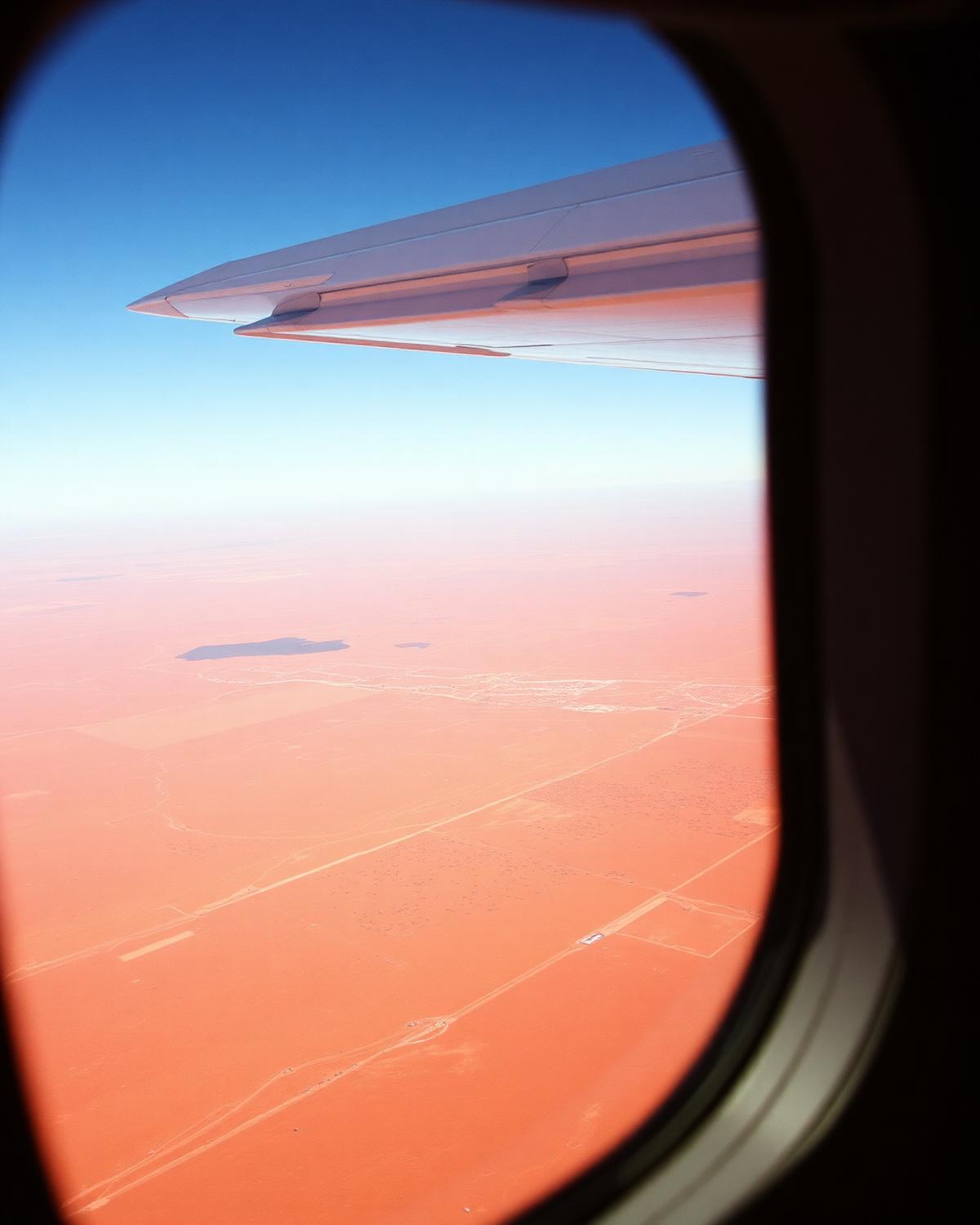 View of an aircraft wing above red central Australian country