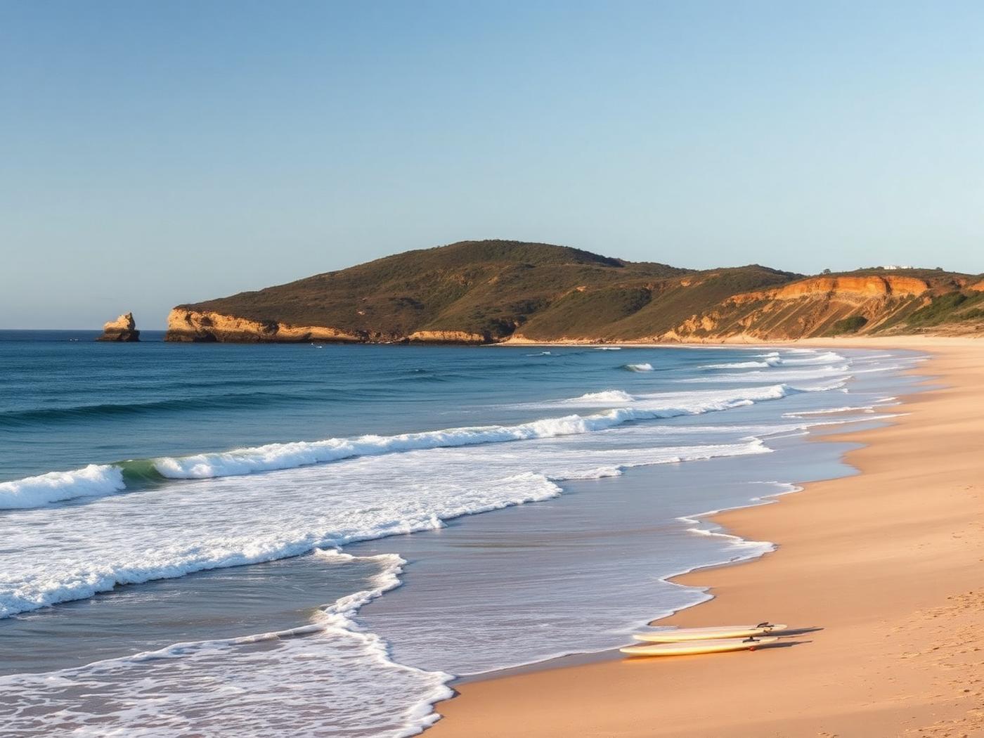 Surfers walking to the water at a point break in early light