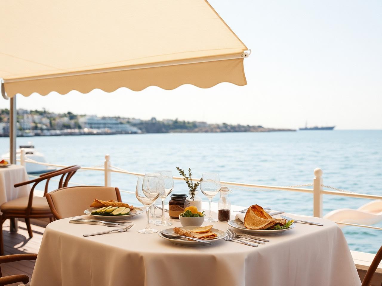 Long lunch table set beside the water on a Sydney afternoon