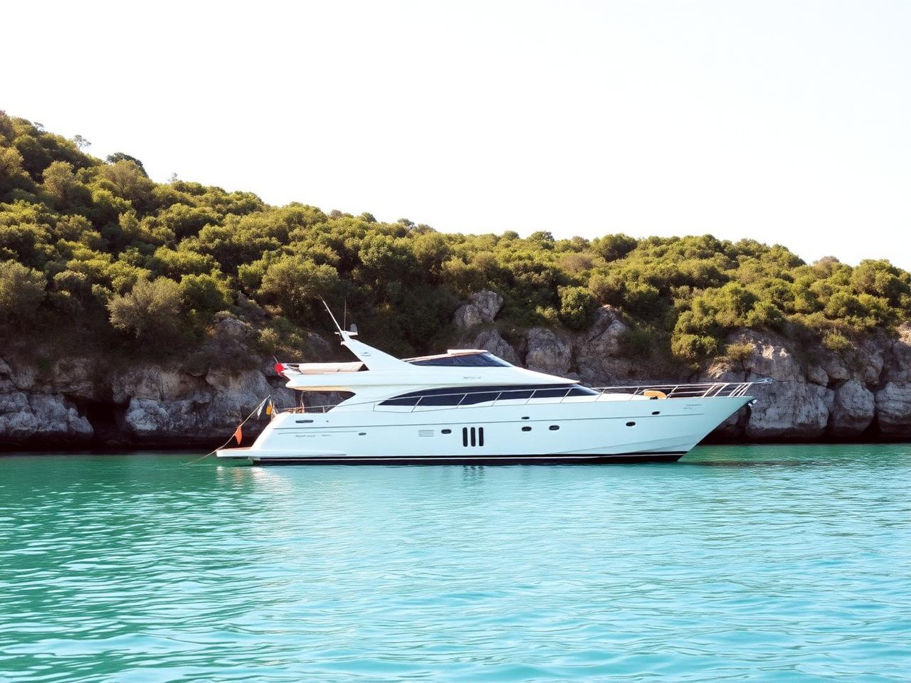Private motor yacht moving through Sydney Harbour on a clear morning