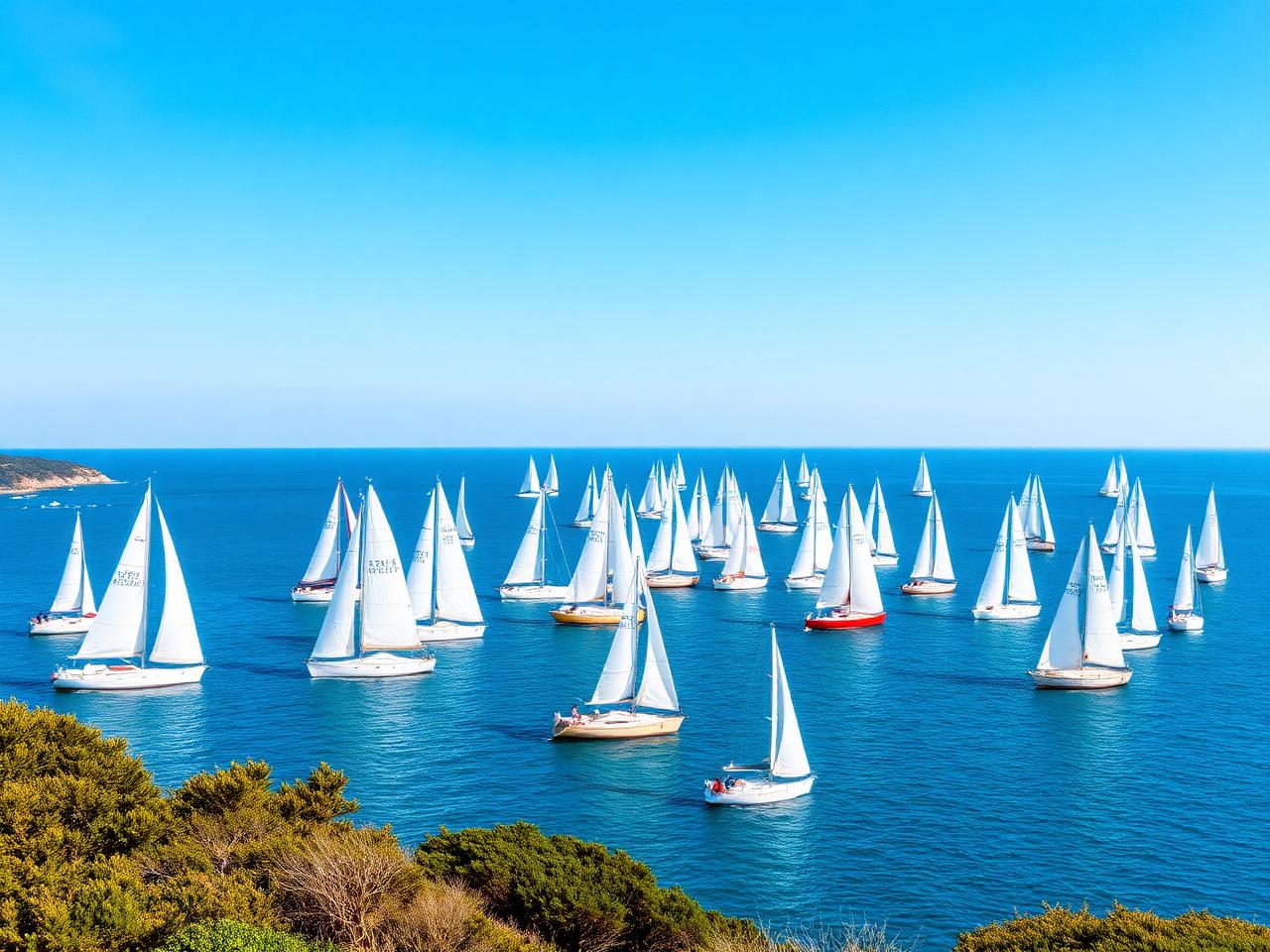 Yachts on Sydney Harbour with the eastern shoreline and headlands behind